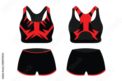 Stylish Red and Black Athletic Sports Bra and Shorts Set for Active Lifestyle Enthusiasts