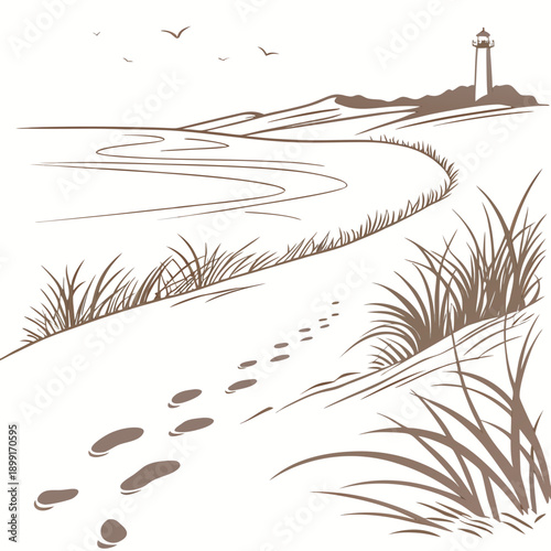 Serene beach with lighthouse