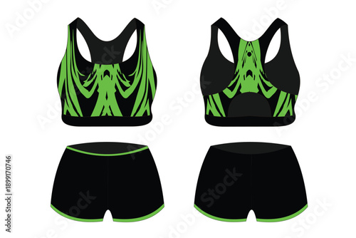 Sporty Activewear Set with Black and Green Design for Fitness and Training Activities