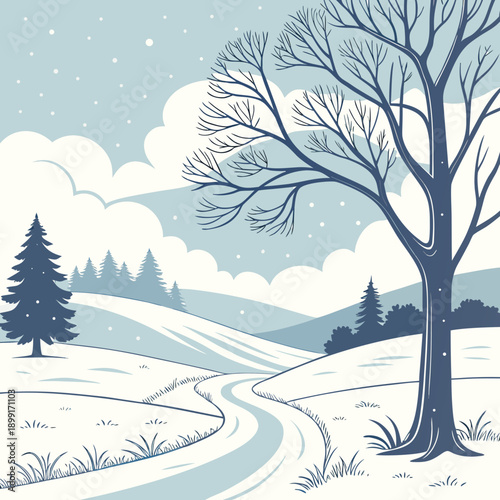 Winter landscape with snowy path