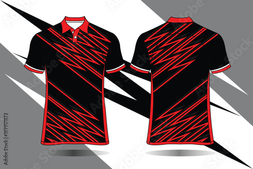 Stylish Black and Red Polo Shirt Design with Dynamic Pattern for Sports and Casual Wear
