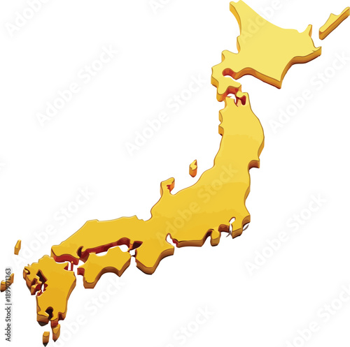 A vivid depiction of the map of japan illuminated in golden yellow tones Vector
