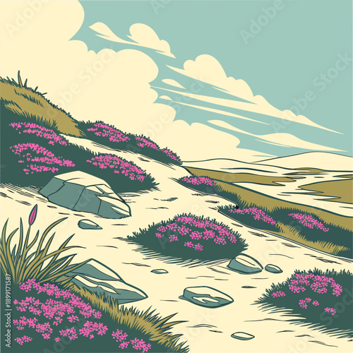 A serene winter landscape with a tree and a moonlit sky Vector