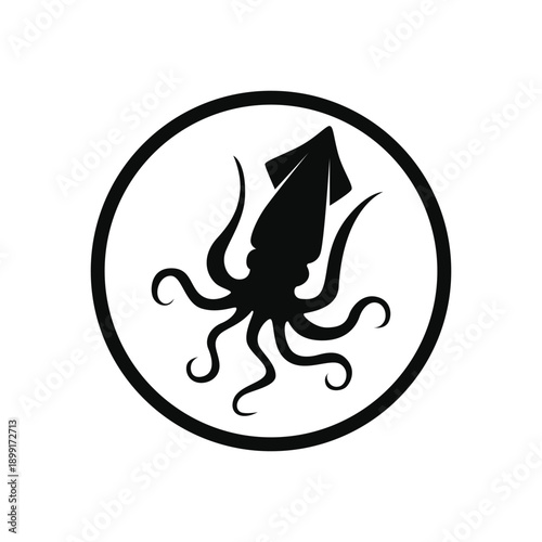 minimalist black squid logo design concept silhouette with emblem label circle