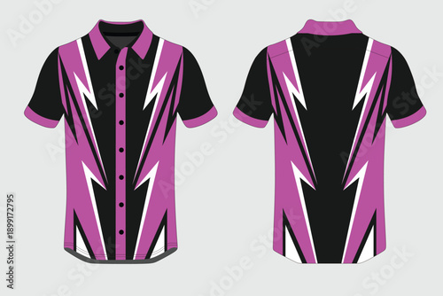 Bright Pink and Black Lightning Design Short Sleeve Shirt for Bold Summer Outfits