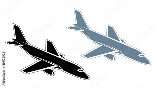 Two airplanes flying in formation isolated on white background