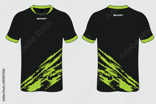 Black Sport T-Shirt with Neon Green Accents and Stripes for Active Lifestyle or Athletic Wear