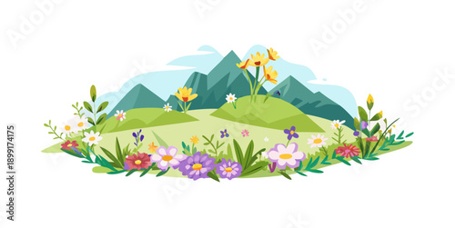 Vibrant mountain landscape with wildflowers