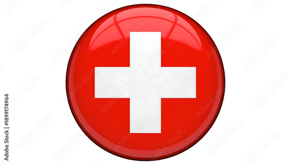 Fototapeta premium Red Button with White Cross Symbol.