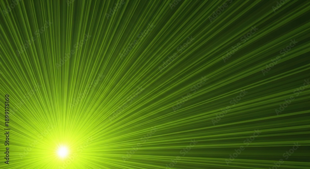 Obraz premium Green sunburst light rays emanating from bright yellow center