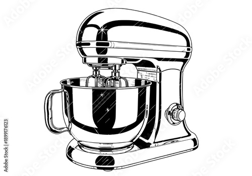 Modern kitchen appliance mixer illustration for baking vectors in a digital art style