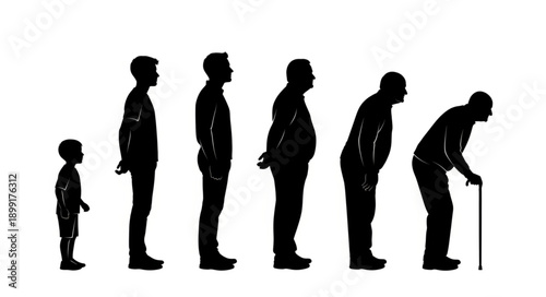 Human life cycle stages silhouette from child to elderly man.