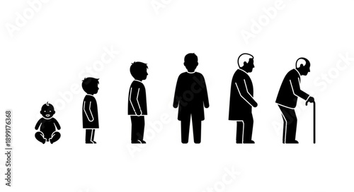 Human Life Cycle Stages Silhouette Icons Representing Growth.