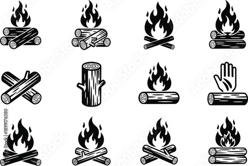 Comprehensive vector illustration bundle featuring outdoor campfire bonfires fitness gym silhouettes angry taco mascots flying peace doves and traditional Jewish Hanukkah menorah candelabras