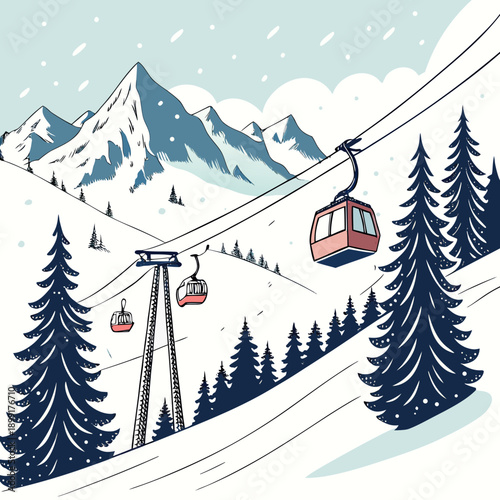 Winter mountain scene with ski lift