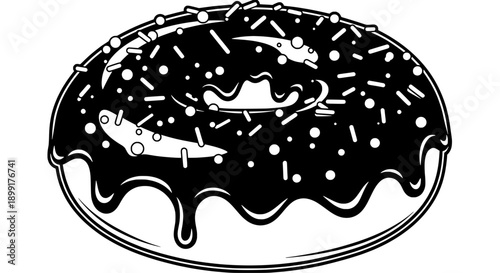 A delicious donut with chocolate glaze and sprinkles on a clean surface viewed from directly above