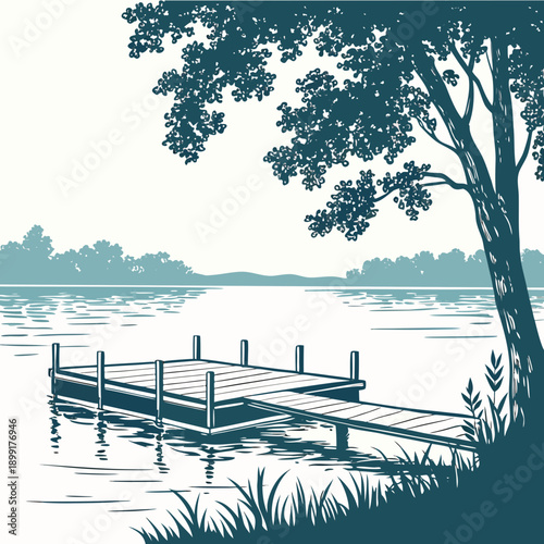 Peaceful lakeside dock