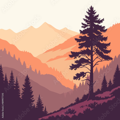 Serene mountain landscape at sunset