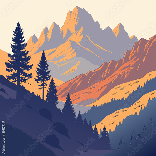 Sunset over mountain range