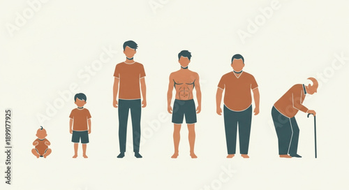 Human life stages from baby to elderly man.