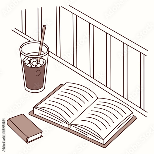 Relaxation scene with a book and drink