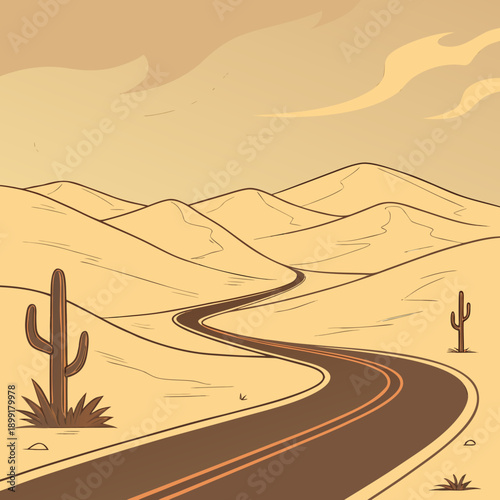 Desert highway with cacti