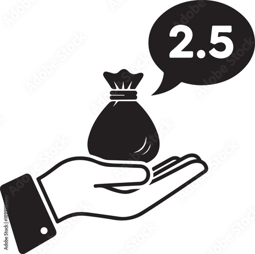 Hand holding money bag with zakat percentage 2.5 for islamic charity donation concept muslims giving to poor