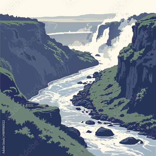 Majestic waterfall in a mountainous landscape