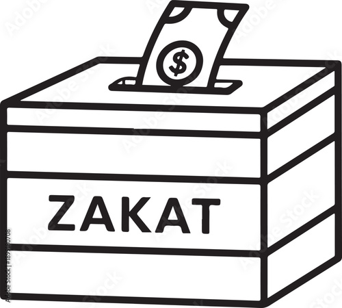 Zakat box with money slot and bill islamic donation symbol for charity and religious giving concept