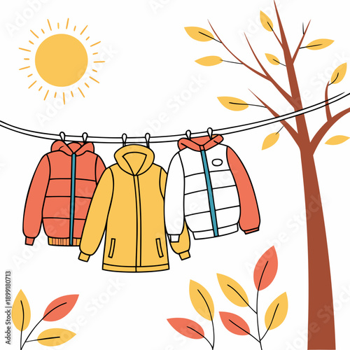 Autumn coats drying in the sun