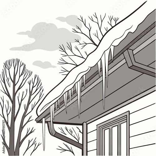 Winter roof with icicles