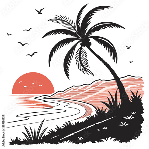 Tropical sunset silhouette