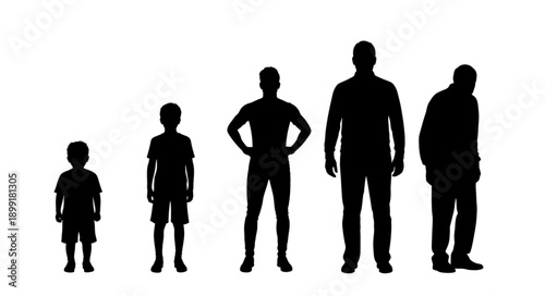 Human Life Stages Silhouette Collection Showing Growth From Child to Elderly Man.