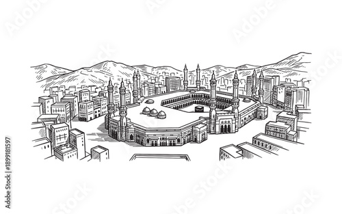 Holy Kaaba in Mecca with Masjid al-Haram