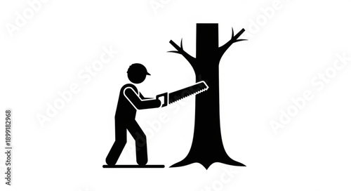 Lumberjack cutting down a tree with a chainsaw icon.