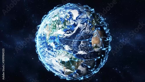 Planet Earth Surrounded By Glowing Digital Connections Symbolizing Global Communication And Technology