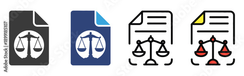 Legal Document Multiple Icon Vector, Law Justice Scale File Illustration, Court Agreement Paper Symbol.