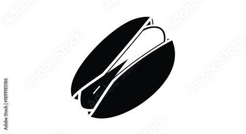 Stylized black and white hot dog icon represents fast food, casual dining, and classic American snacks for menus and signage.