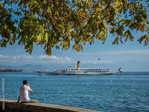 Lake Geneva Paddle Steamer Flies Three Flags