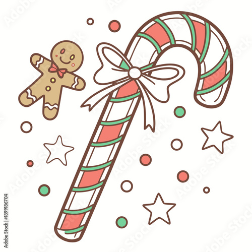 Christmas candy cane and gingerbread man