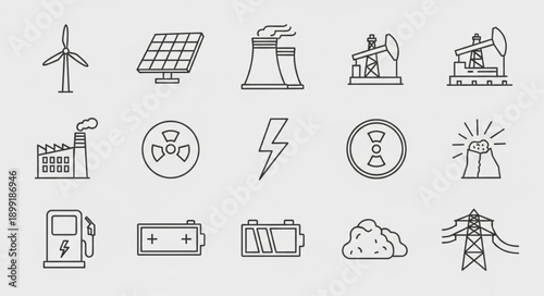 Collection of energy industry icons and symbols.