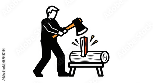 Man chopping wood with axe illustration.