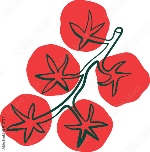 Red cherry tomatoes on branch minimalist vector illustration