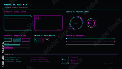 Futuristic UI elements kit for digital display and heads-up display design