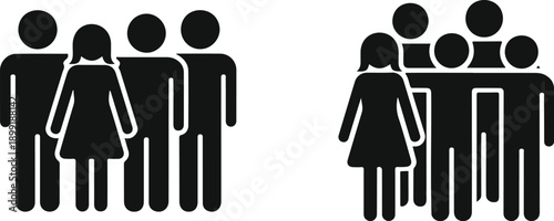 Group of Students Young People Standing Together Silhouette Icon Set