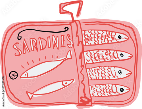 Retro vintage style sardines in tin can vector illustration
