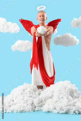 Mature man dressed as Cupid...