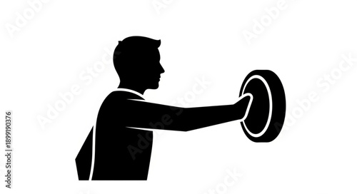 Man Pushing Button Silhouette.