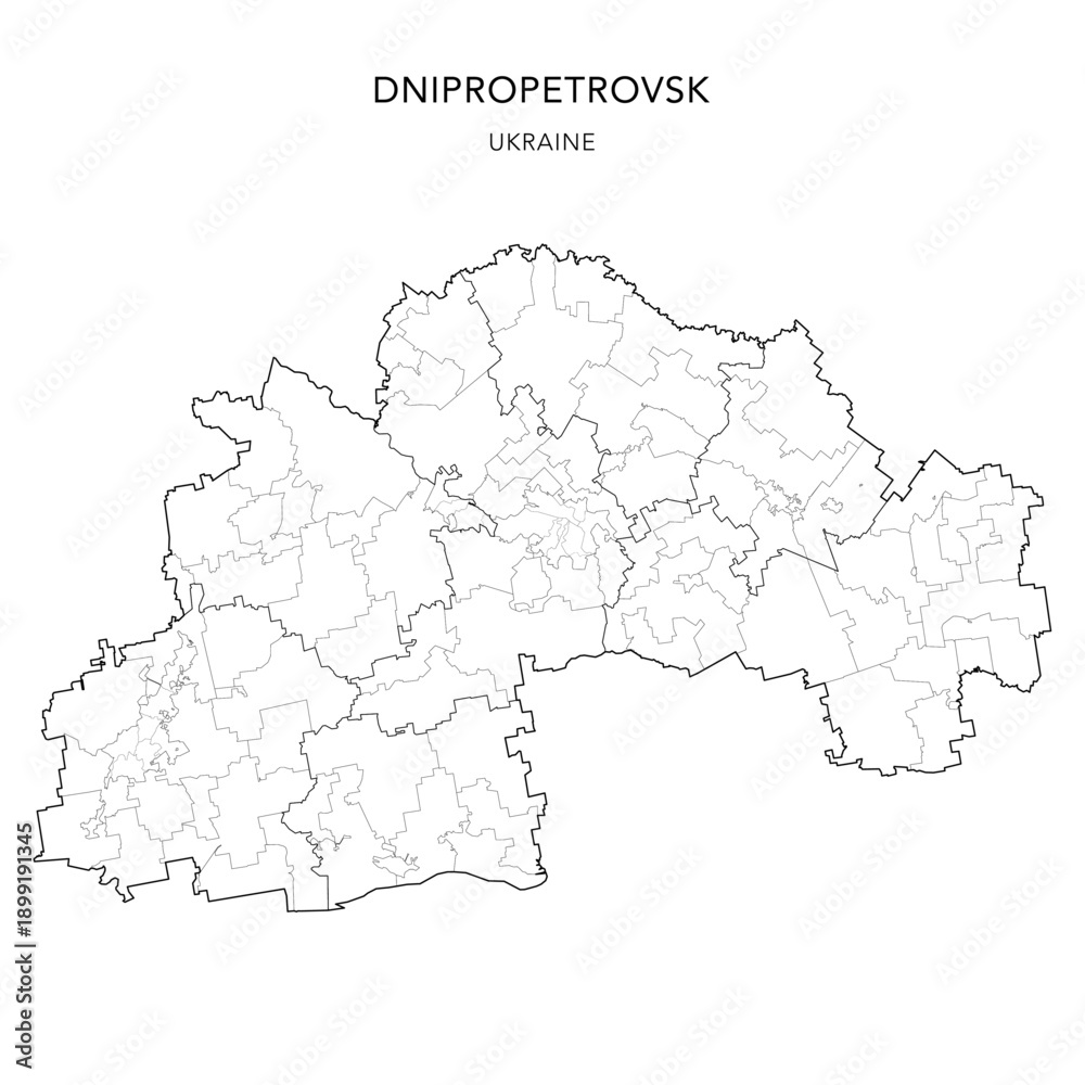 Obraz premium Vector Map of Dnipropetrovsk Oblast with Administrative Subdivisions of Raions (Districts), and Hromadas (Communities), and Urban Raions (City Districts) of Dnipro, Kamianske, and Kryvyi Rih - Ukraine