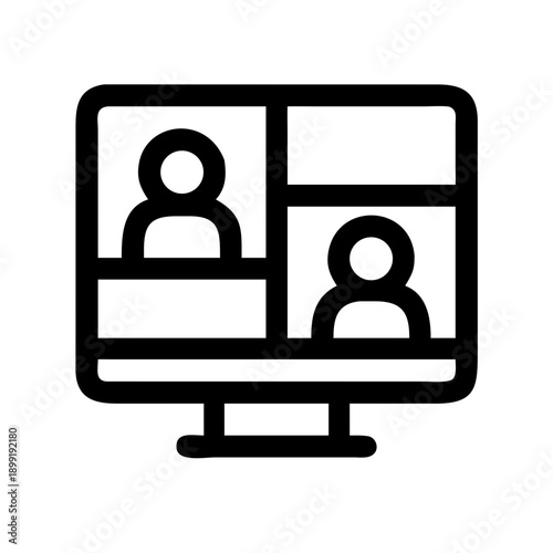 Two people having a video conference call on a computer screen. Vector